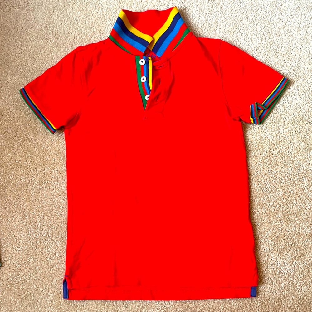 Mini Boden Red Polo Shirt with Multicolor Stripes